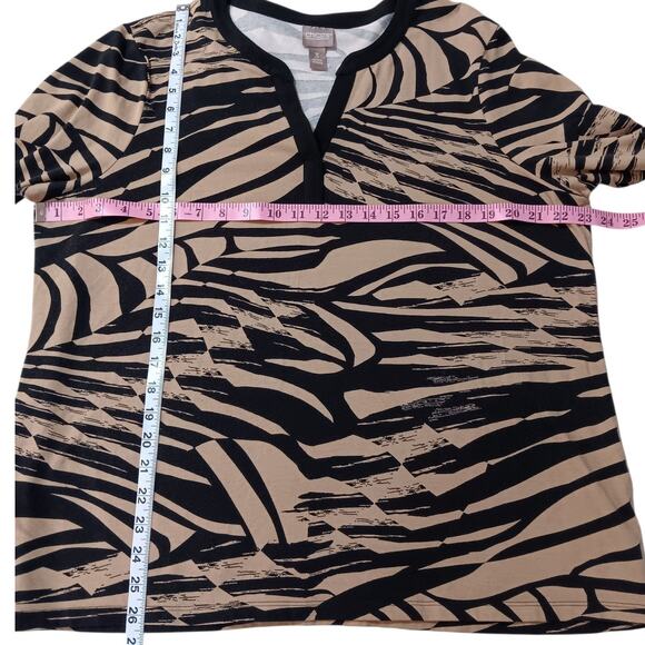 CHICO'S 3 Pullover Top Blouse XL Animal Print Office Career Casual Travel Tan - Picture 4 of 8